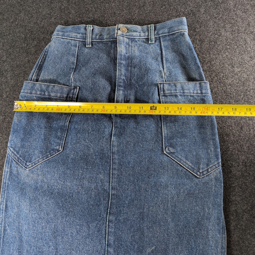 Vintage 80s Calvin Klein Denim Maxi Skirt with Front Pockets - Picture 4 of 7
